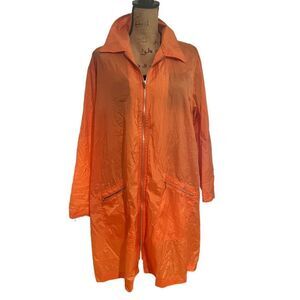 Vtg 90s Diane Von Furstenberg Tangerine Orange Front Zip Nylon Rain Coat size 1X